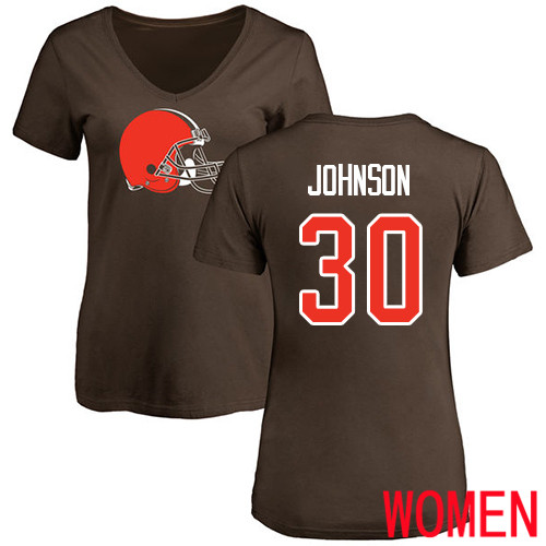 Cleveland Browns D Ernest Johnson Women Brown Jersey #30 NFL Football Name and Number Logo T Shirt